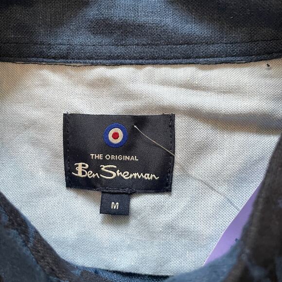 Men's BEN SHERMAN Tikki Aloha Hawaiian Short Sleeve Shirt Blue|Navy Size M NEW - Picture 7 of 7